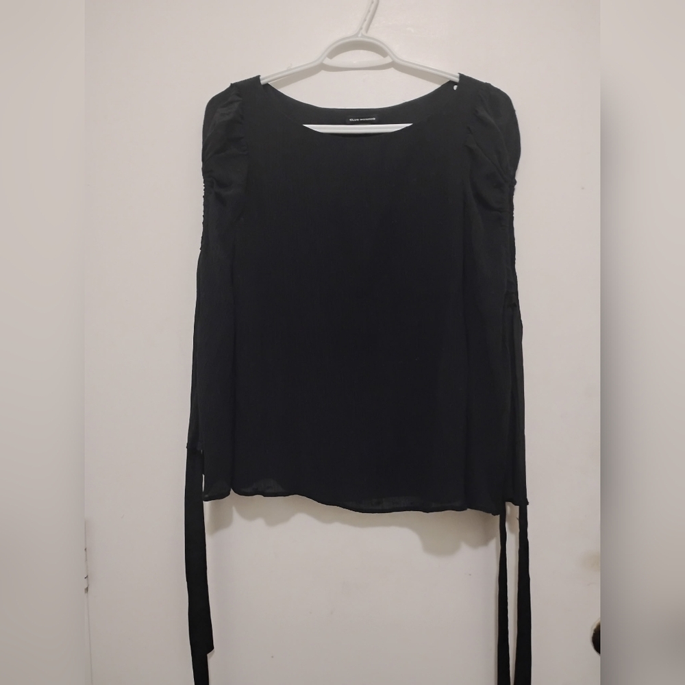 Club Monaco Black Silk Ruched Long Sleeve Blouse Size Small